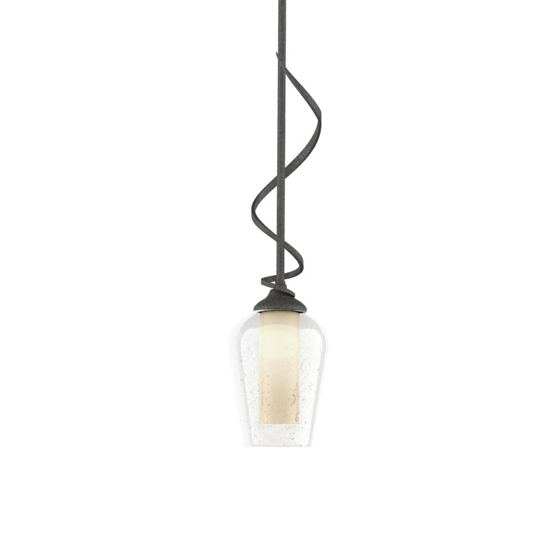 Flora 1 - Light Single Bell Pendant, Opal and Seeded, Natural Iron