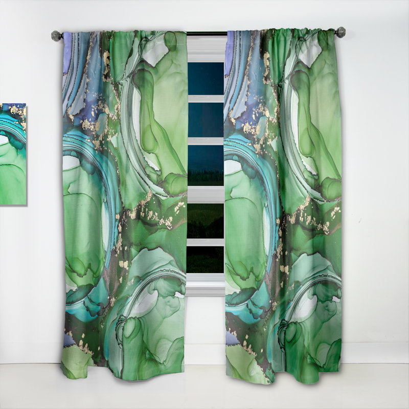 Rideau en velours vert, art abstrait fluide et luxueux vert - obscurcissant - 1 panneau, L 52 po x L 84 po