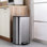 Stainless Steel Garbage Can With Lid, Step-On Pedal And Inner Bucket, Rectangular Trash Can For Kitchen
