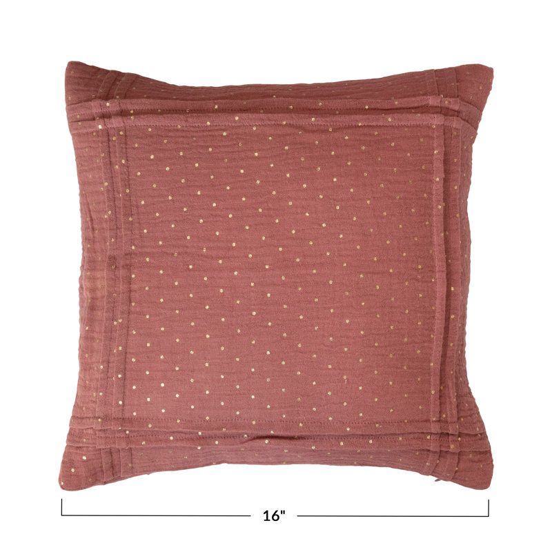 16" Square Cotton Pillow with Gold Foil Dots