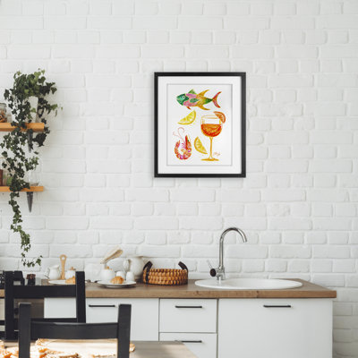 Été, fruits de mer et Spirz, reproduction encadrée sous verre, design par EttaVee
