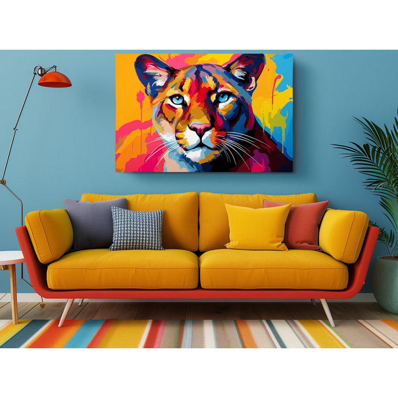 Reproduction d'art, peinture à l'huile d'un puma, art mural moderne pour la maison et le bureau, H 16 po x l 24 po