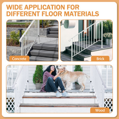 Rambarde d'escalier en fer blanc mat avec extrémités incurvées, garde-corps métallique robuste pour escaliers de jardin, résidentiels et commerciaux