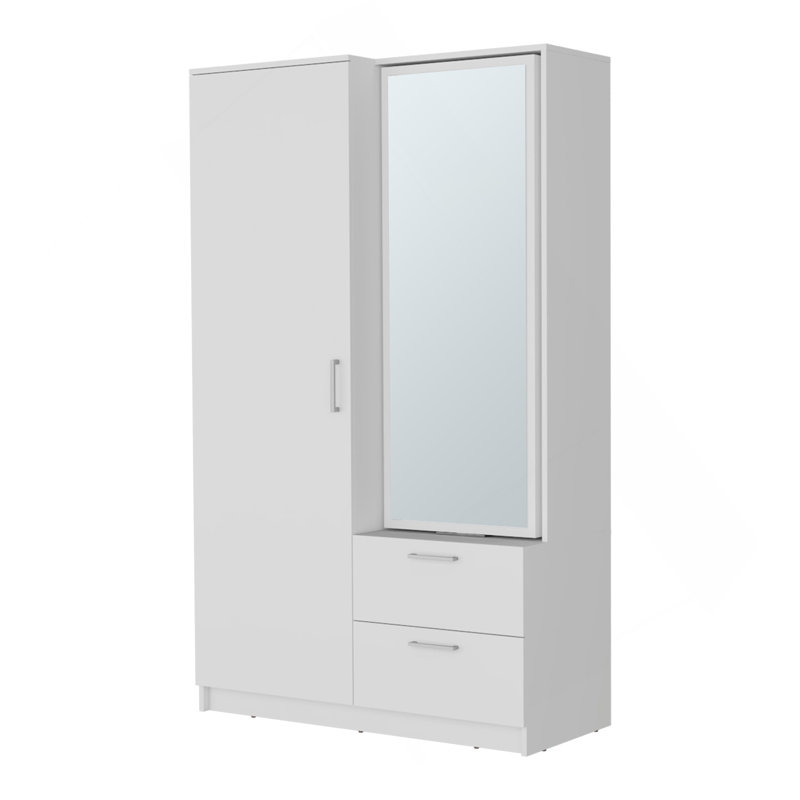 Armoire blanche avec rangement ouvert et 2 tiroirs
