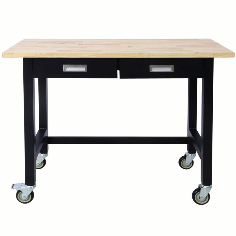 Table de travail à tiroir en bois de bambou robuste avec roulettes