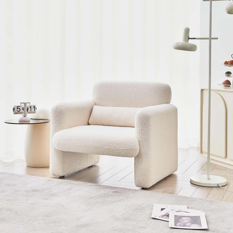 Canapé simple 34 po en tissu d'agneau polaire avec coussin de soutien, Tissu d'agneau beige