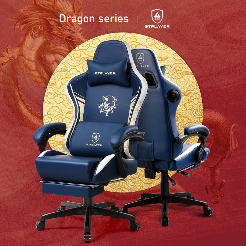 GTPLAYER Adjustable Reclining Ergonomic Faux Leather Swiveling PC & Racing Game Chair with Built-in Speakers and Footrest