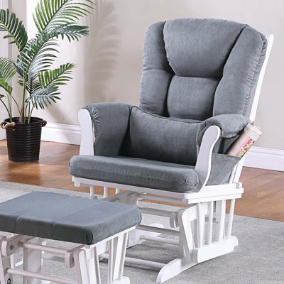 Luxurious Upholstered Glider Chair  With Ottoman Microfiber Gliding Motion Chair Plush Cushion Seat Wooden Base