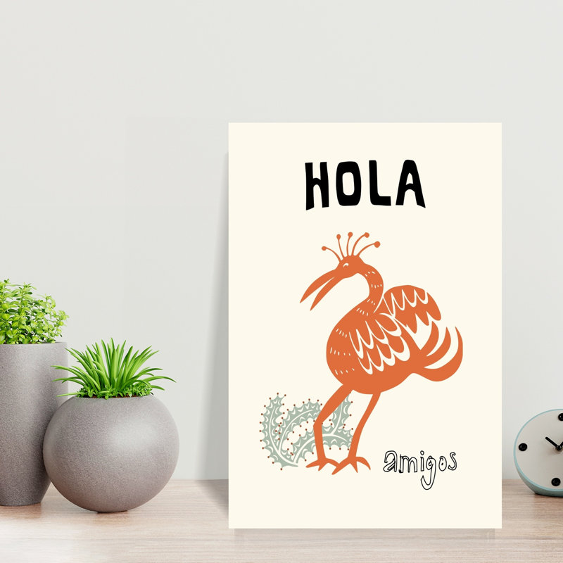 Hola Amigos Bird Rustic Whimsical Abstract Cactus Plant Bird Landscape Nature Wall Art Print 1 Piece Wrapped Canvas Wall Art