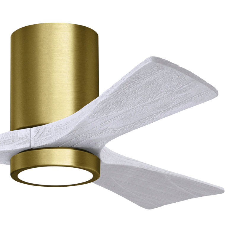 Olivier à 3 pales DEL standard avec ventilateur de plafond et ensemble d'éclairage inclus, Laiton brossé, Blanc mat, 42"
