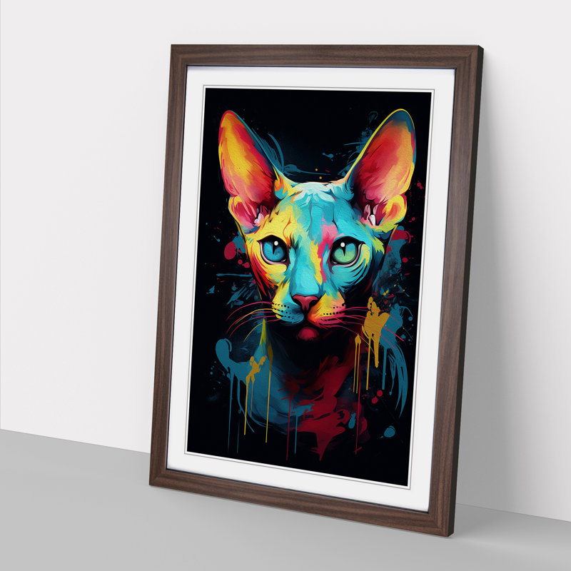 Sphynx Cat Informel - Single Picture Frame Print on Wood, Walnut Framed, 46cm H x 34cm W