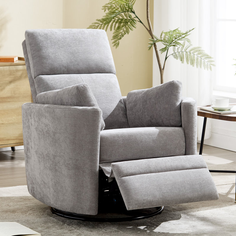 Luxurious Swivel Rocker Manual Recliner with Adjustable Pillows for Ultimate Comfort, Light Gray