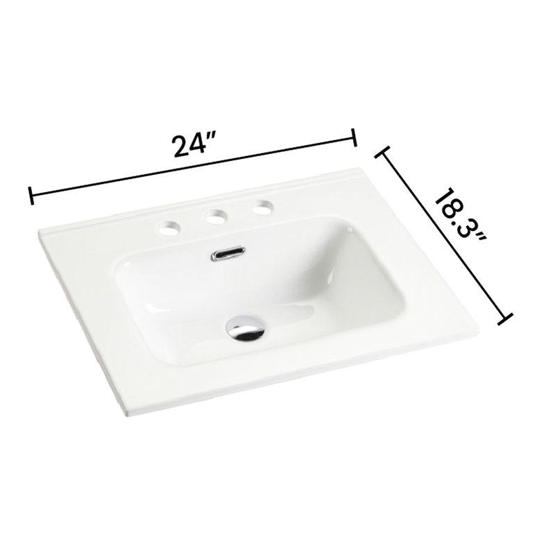 Lavabo de salle de bain en céramique - blanc brillant, 3 trous pré-percés, à gratter avec robinet d'évier blanc moderne fabriqué avec précision