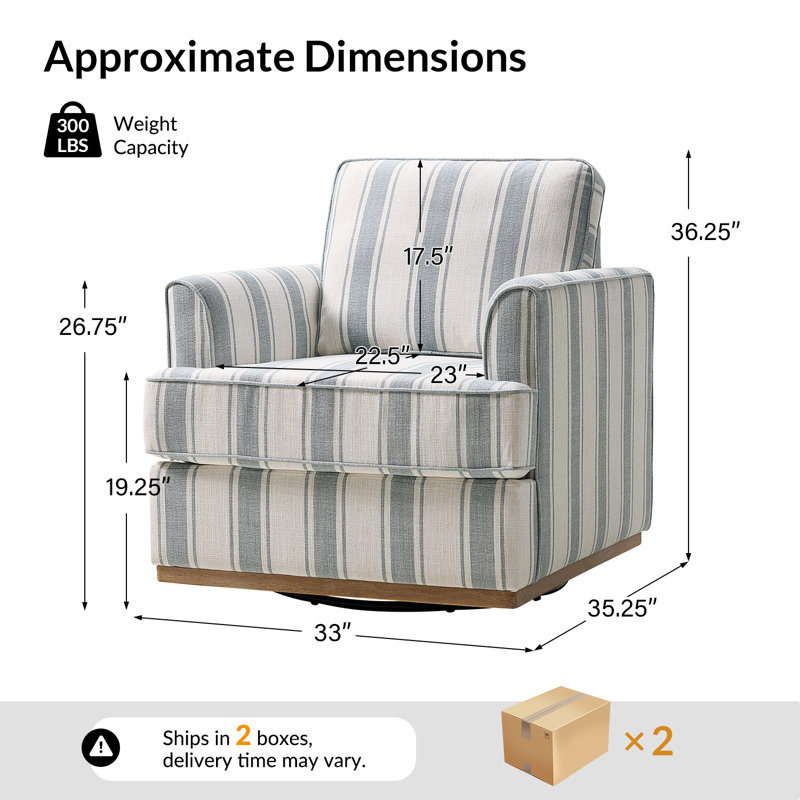 Parker Farmhouse 33'' W Upholstered Swivel Accent Armchair with Solid Wood Base, Blue