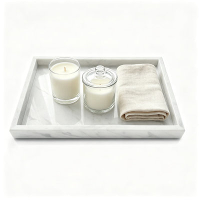 Plateau de meuble-lavabo en marbre naturel blanc Carrara, plateau de service décoratif de 12 x 8 pouces pour salle de bain, cuisine, meuble-lavabo, décoration intérieure, cadeau, pieds en caoutchouc antidérapants
