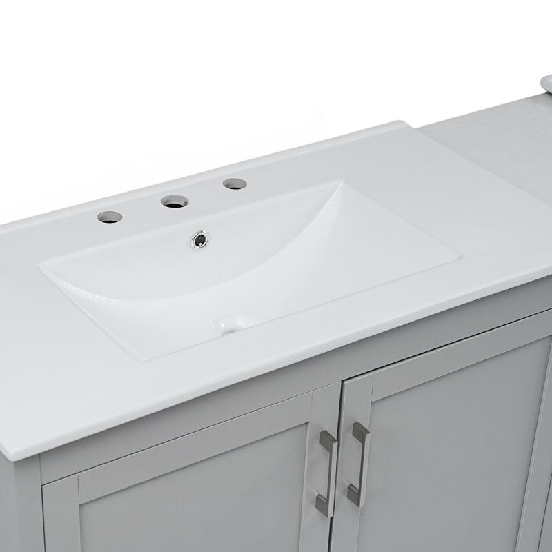 Meuble-lavabo double avec 2 lavabos en céramique et comptoir en quartz