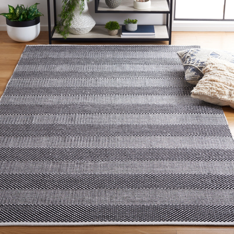 Tapis rayé kilim802 ivoire / noir, Rectangle de 5 pi x 8 pi