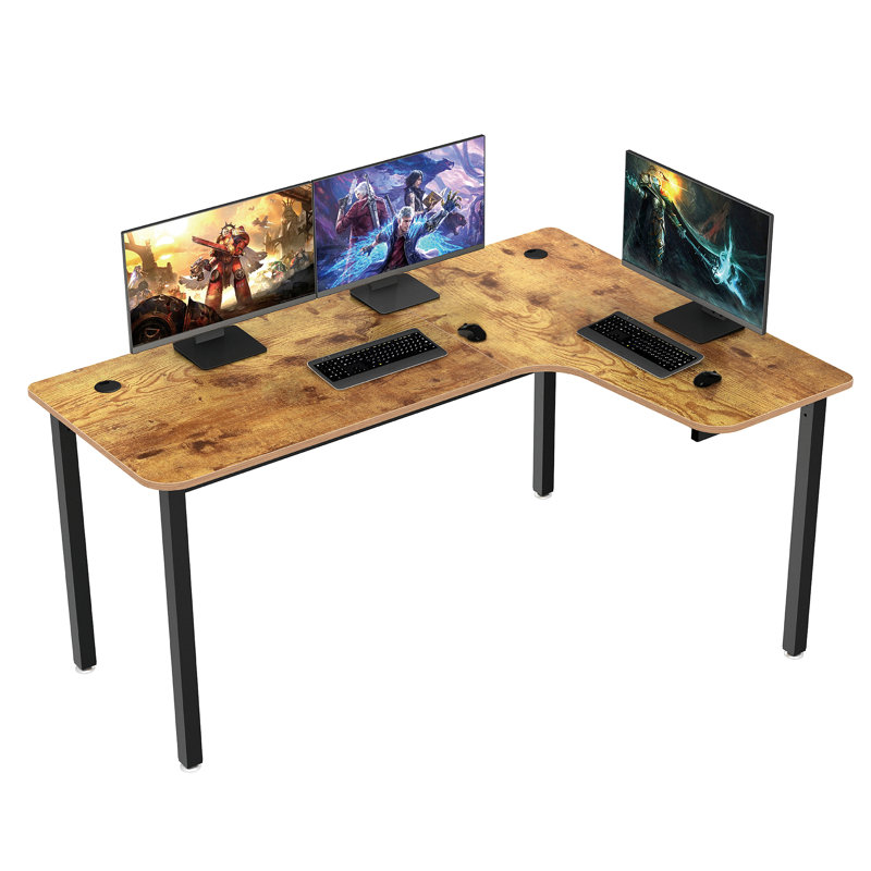L-Shaped Metal Base Computer Desk, Left Hand Return, Brown