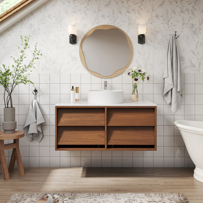 36'' Floating Bathroom Vanity With Sink, Wall Mounted Bathroom Storage Cabinet With 4 Soft-close Drawers, White Stone Top