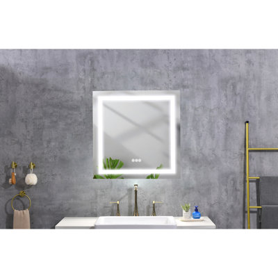 Miroir de salle de bain 36 po x 36 po à DEL, brouillard, à intensité variable, 3 couleurs, mémoire de maquillage, soin de la peau, rasage et arrangement de vêtements avec qualité de brouillard, 3 couleurs, mémoire, 36 po en forme de X