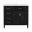 Élégant meuble-lavabo simple noir avec 4 tiroirs, 2 portes, une tablette réglable et un lavabo en céramique pour les salles de bain modernes-570692152