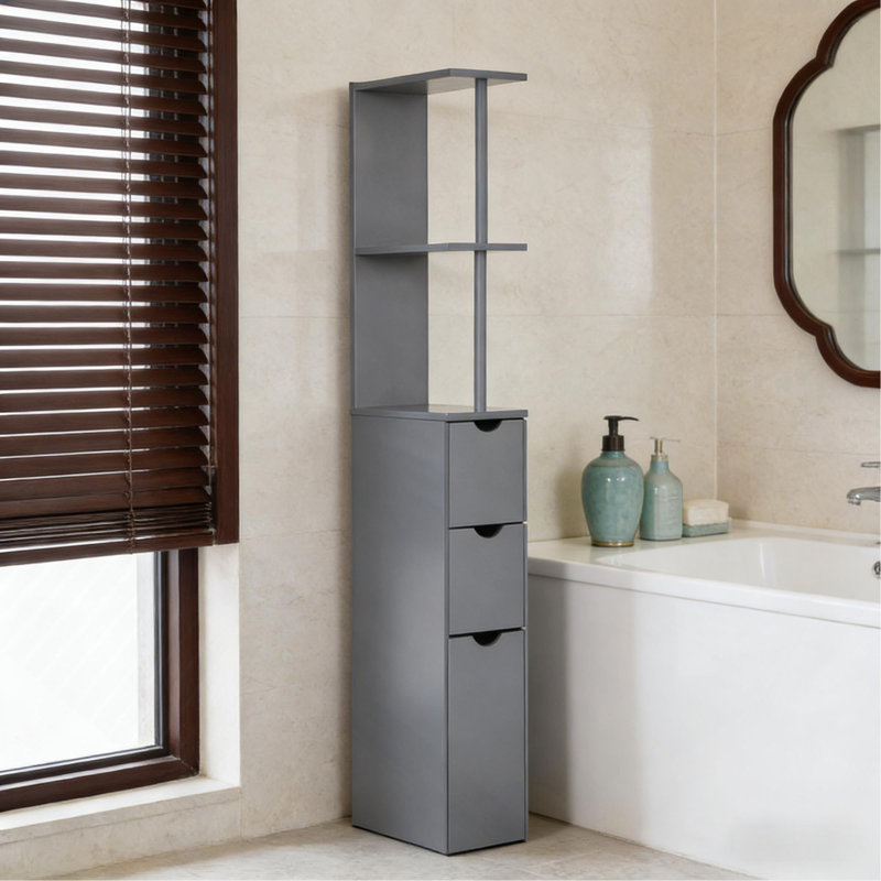 Storage Tower,Narrow Side Floor Organizer,Bathroom Storage Cabinet, Gray