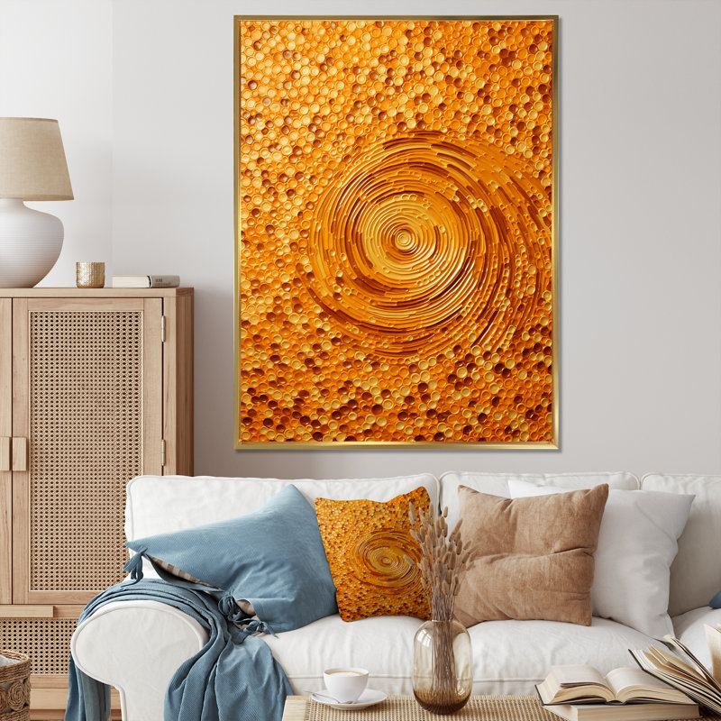 «Abstract Orange Swirl Collages I», art mural abstrait, H 32 po x l 24 po x P 1 po, Cadre flottant doré