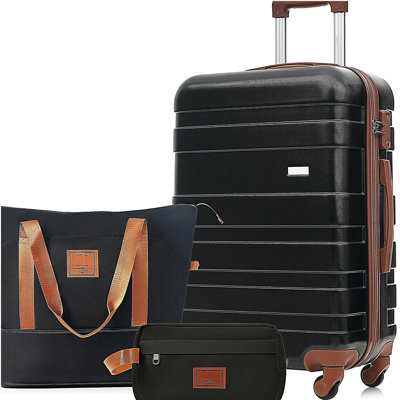 3-Piece Luggage Set  - 24in Checked Suitcase with TSA Lock Travel Duffel Bag Wet-Dry Toiletry Bag,black