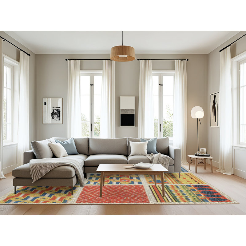 Tapis vert/bleu/rouge tissé à la machine, Rectangle 8 pi x 12 pi