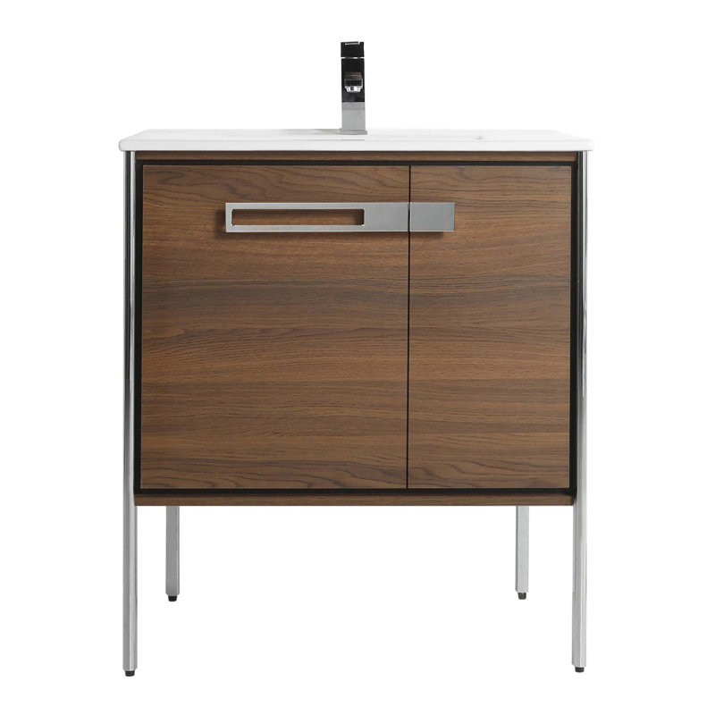 30" Single Bathroom Vanity, Polished Chrome, Walnut Ebony
