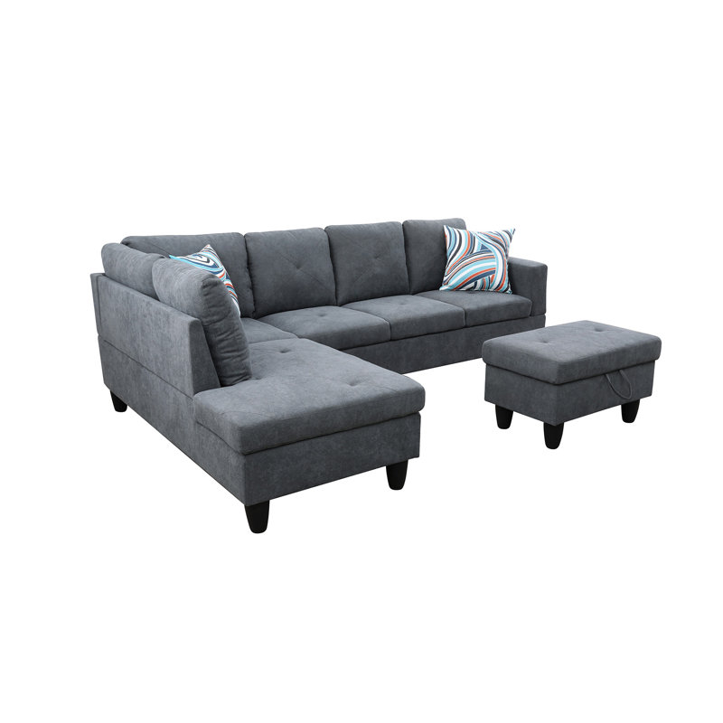 Canapé modulaire 3 pièces Tijay, Velours gris