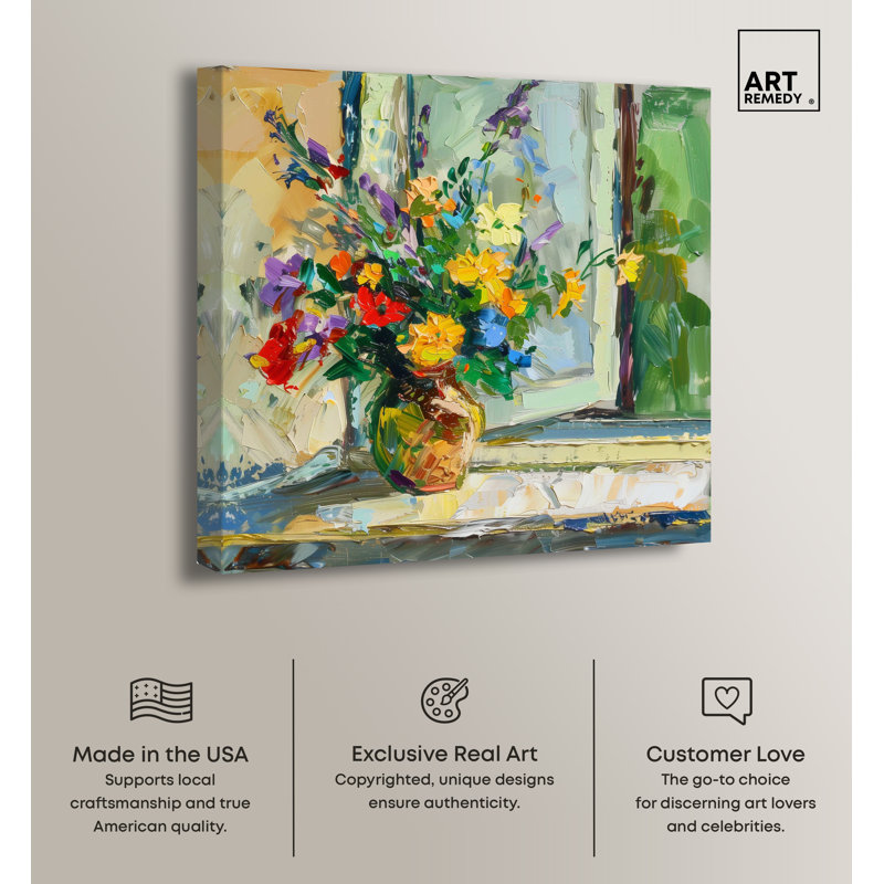 Vibrant Floral Vase by Window 16" x 16" Canvas Art