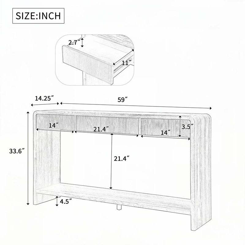 3-Drawer Console Table with Vertical Slats, Black