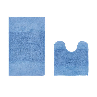 Makaylynn Premium 100% Cotton 2 Piece Bath Rug Sets with Non-Slip Backing, Machine Washable, Luxurious Solid Pattern Super Absorbent & Tufted Weave Bath Mat for Bathroom, Shower, and Tub