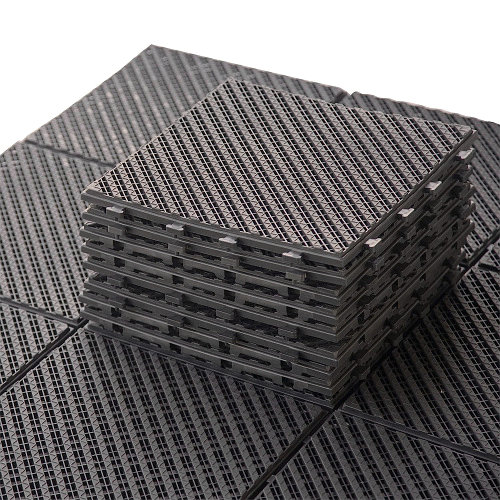 Carreaux de terrasse à emboîtement de patio, tuiles de terrasse carrées composites de 12 po x 12 po, carrelage extérieur rayé en plastique pour cour arrière de porche de balcon toutes saisons (brun foncé, paquet de 36)