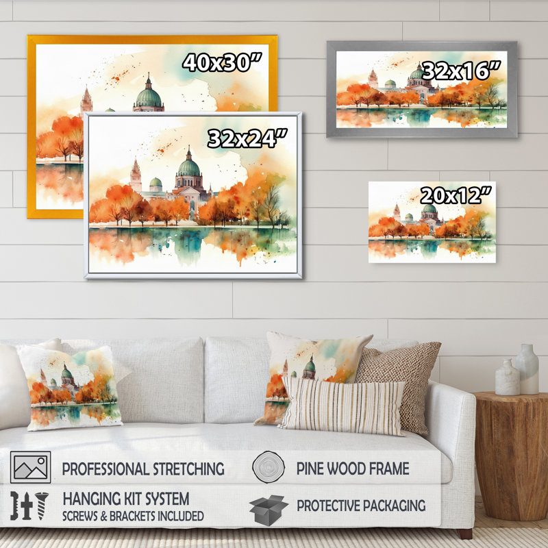 Ruien brun et vert Munich en splendeur dorée III sur toile, H 24 po x l 32 po x P 1 po, Cadre flottant noir
