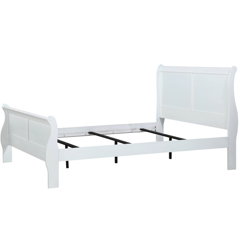 Lit simple pour chambre à coucher, bois massif blanc, style, pieds de support, anglais, aspect transitionnel, élément
