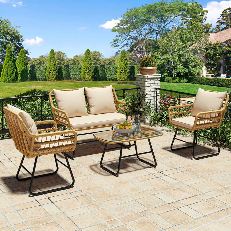 Dronfield Rectangular 4 - Person 35.4'' L Outdoor Restaurant Bistro Set with Cushions