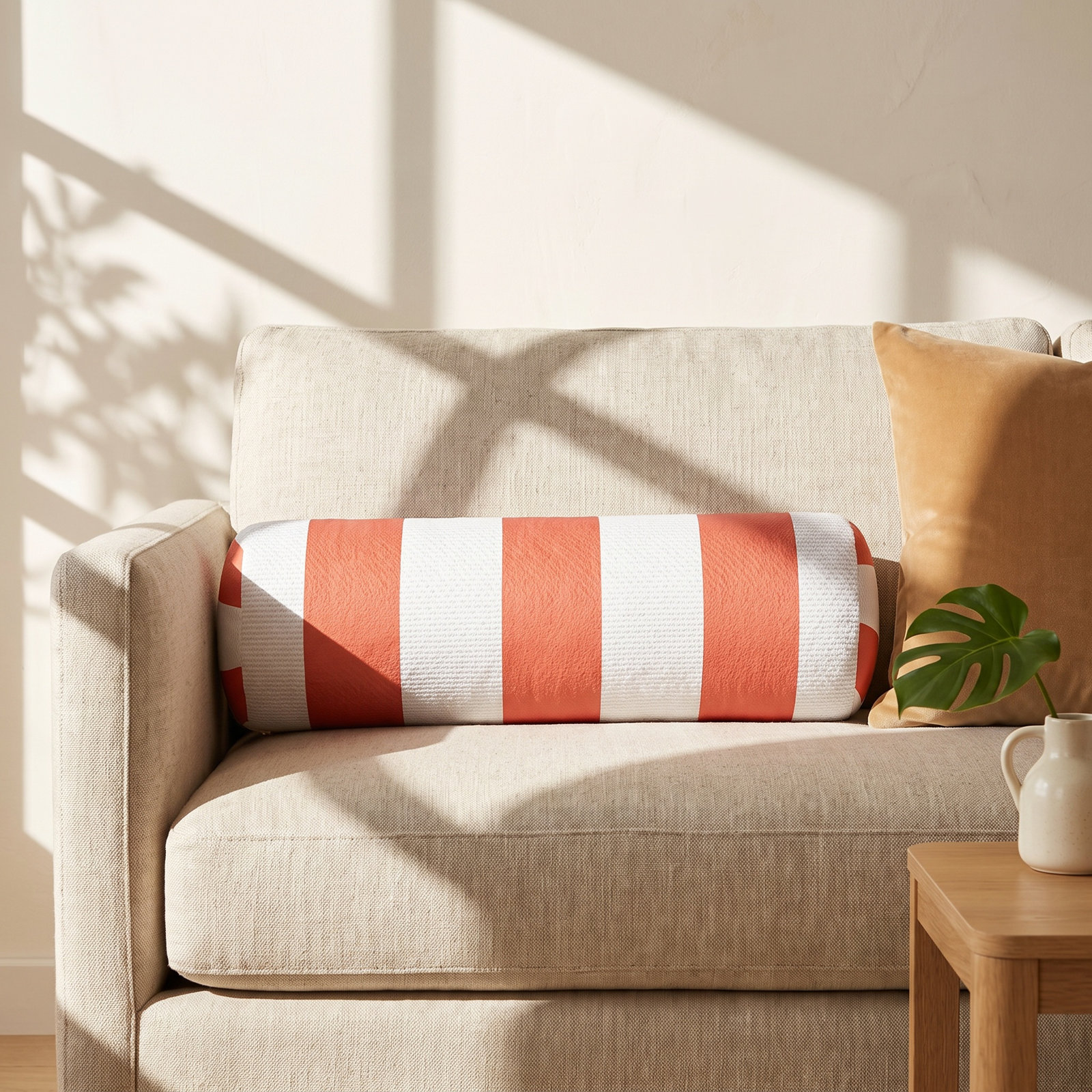 Amala Sunbrella® Throw Pillow, White/Orange Striped