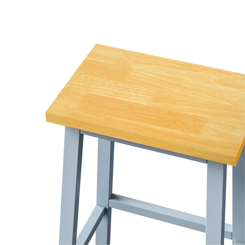 Structure de 2 chaises d'îlot de cuisine en bois massif de 25,6 po de hauteur bleu gris avec repose-pieds et tabourets de soutien stable