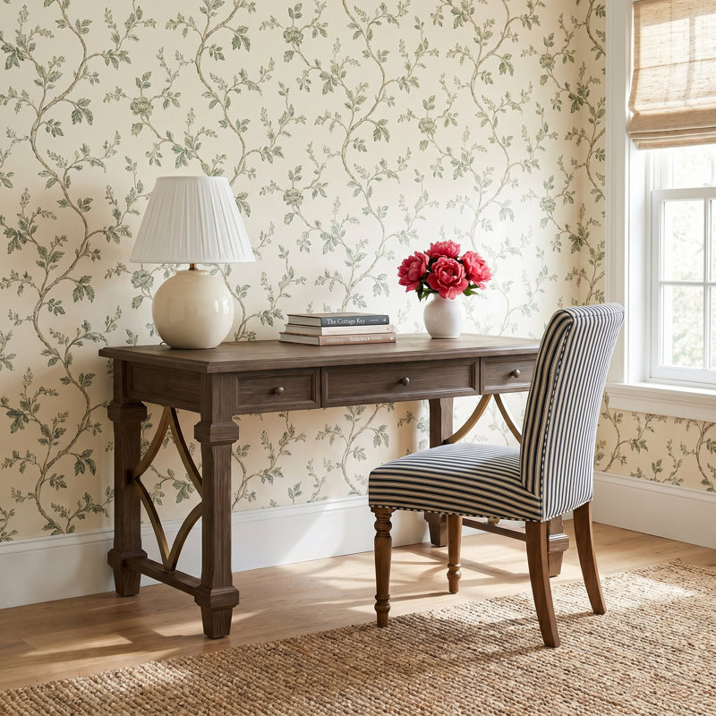 Alderton Solid Wood Solid Wood Writing Desk with Built-In Electrical Outlet