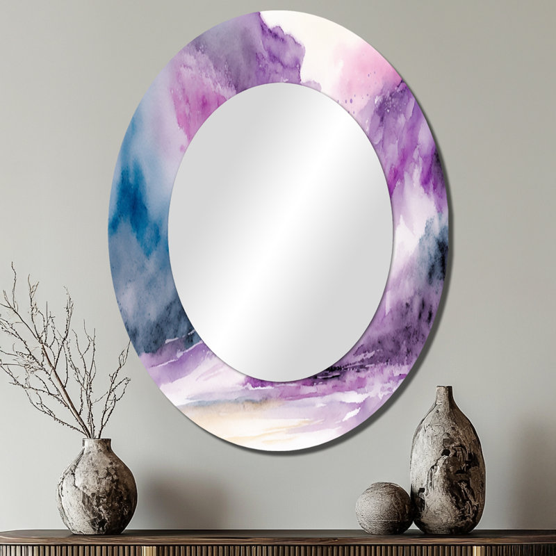 Violet Violet At the Horizon II - Miroir mural ovale moderne mauve, 40 po x 30 po