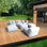 Ensemble de patio extérieur modulaire 4 pièces en mousse, poufs, canapé d'angle extérieur en tissu oléfine résistant à l'eau pour terrasse de jardin