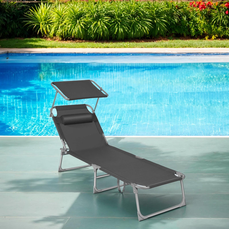 Bain de soleil, chaise longue pliante, lit de bronzage, 193 x 53 x 29 cm, Max. Capacité de charge de 150 kg, avec dossier réglable pour appui-tête et parasol, avec matelas