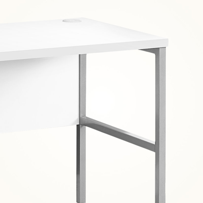 Honore White Finish Computer Desk With Silver Metal Leg, 29.74" H X 46.96" W X 23.38" D