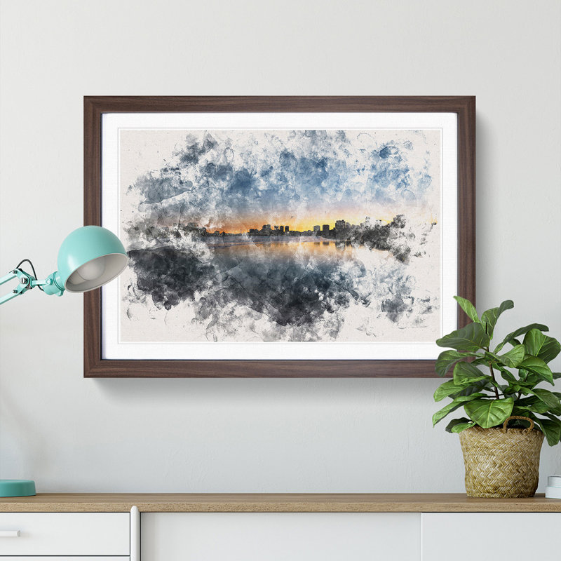 Cambridge Massachusetts Skyline - Single Picture Frame Painting on MDF, 40cm H x 60cm W x 2cm D, Walnut Framed