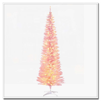 Arbre de Noël artificiel rose 7 pi de haut pré-éclairé