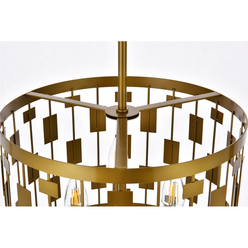 Fritz Lantern Drum Pendant, 3 Lights, 11" H x 14" W x 14" D, Brass