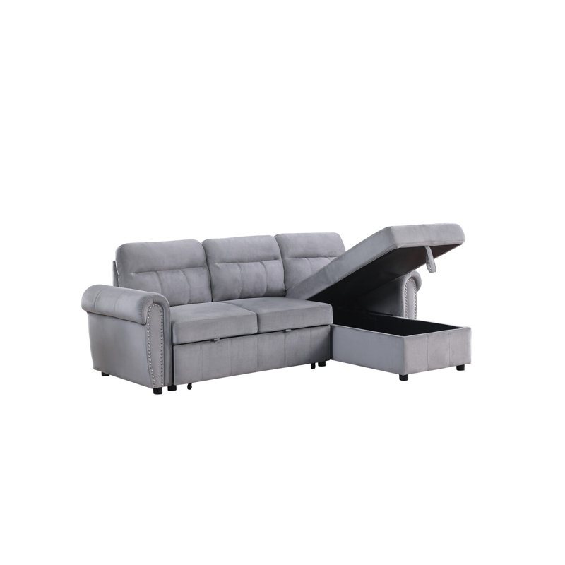 Canapé-lit modulaire réversible en tissu de velours Everly Quinn
