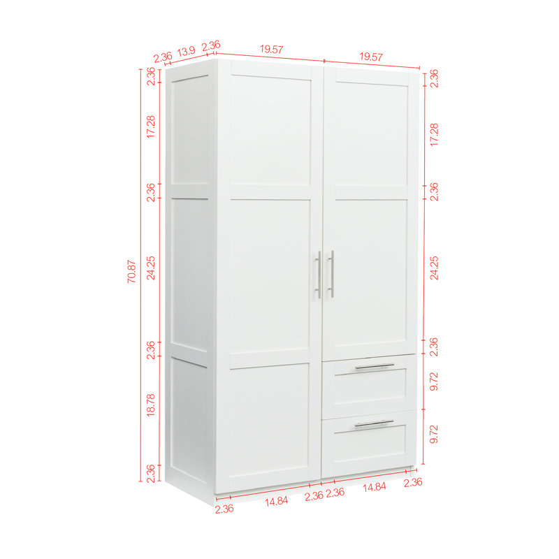  Armoire de rangement haute à 2 portes et 2 tiroirs avec 5 tablettes, blanc